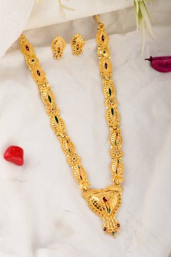 Gold plated ethnic long temple jewellery set