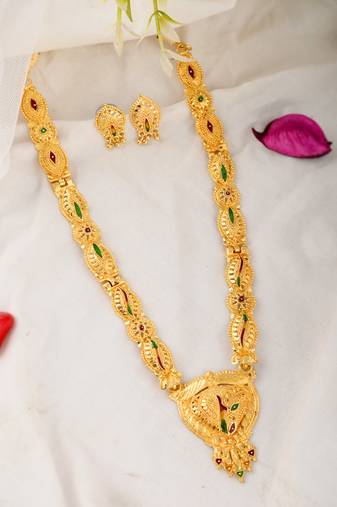 Gold plated ethnic long temple jewellery set