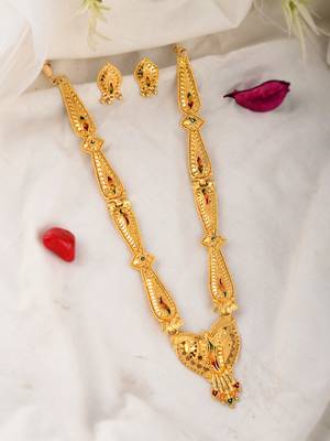 Gold plated ethnic meenakari long jewellery set 1