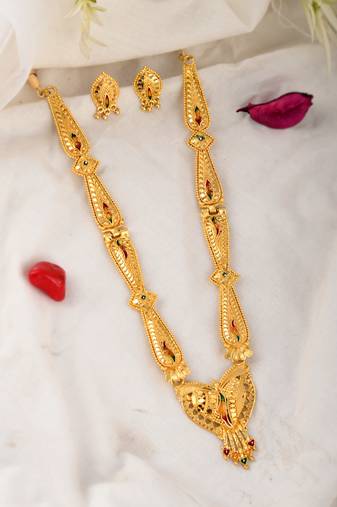 Gold plated ethnic meenakari long jewellery set