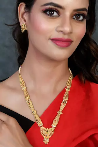 Gold plated ethnic meenakari long jewellery set