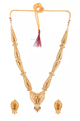 Gold plated ethnic meenakari long jewellery set