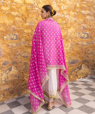 White angarkha anarkali set with embroidered dupatta 4
