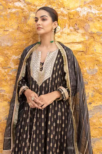Black zari embroidered anarkali set