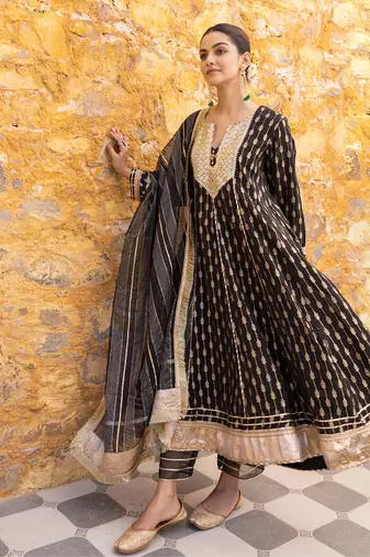 Black zari embroidered anarkali set