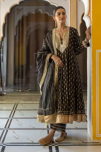 Black zari embroidered anarkali set