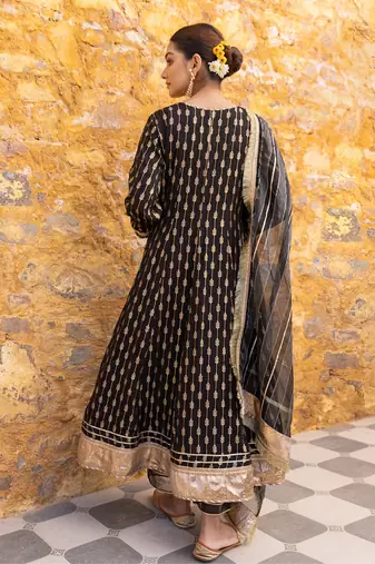 Black zari embroidered anarkali set