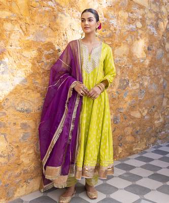 Lime green gota embroidered anarkali set 2