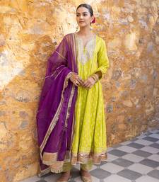 Lime green gota embroidered anarkali set