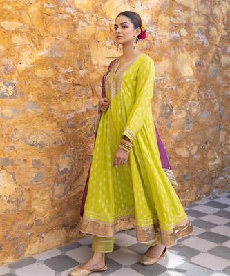 Lime green gota embroidered anarkali set 3