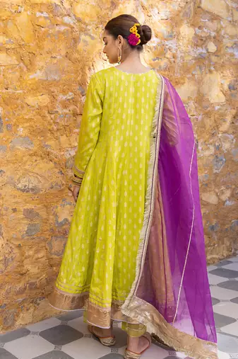 Lime green gota embroidered anarkali set