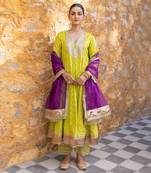 Lime green gota embroidered anarkali set