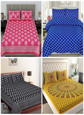 100% cotton double bedsheets set of 4 with 8 pillow covers (90x100 inch) 1