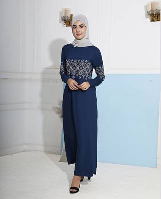 Length 58 | Empress Teal Embroidered Abaya | Silk Route  1