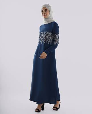 Length 60 | Empress Teal Embroidered Abaya | Silk Route  2