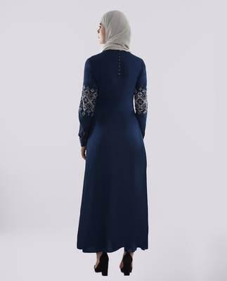 Length 60 | Empress Teal Embroidered Abaya | Silk Route  4