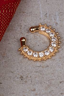 Festive Gold Plated White Stones Septum Nose Ring 2
