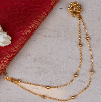 Festive Patterned Gold Plated Nose Ring With Chain 2