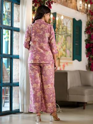  pink chanderi silk floral print crop top and palazzo with jacket co-ord set 4