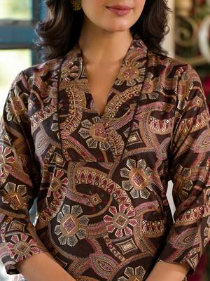  brown silk blend geometric print co-ord set 4