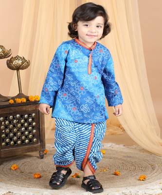 Kidcetra Bandhini Kurta with Leheriya dhoti - Blue 1
