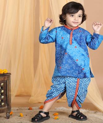 Kidcetra Bandhini Kurta with Leheriya dhoti - Blue 2