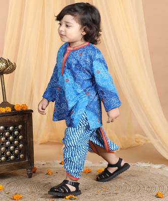 Kidcetra Bandhini Kurta with Leheriya dhoti - Blue 3