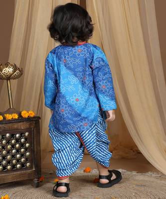Kidcetra Bandhini Kurta with Leheriya dhoti - Blue 4