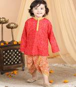 Kidcetra Bandhini Kurta with Leheriya dhoti - Red