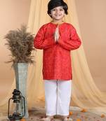 Kidcetra Bandhini Kurta with Pajama - Red
