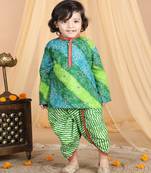 Kidcetra Bandhini Kurta with Leheriya dhoti - Green