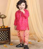 Kidcetra Bandhini Kurta with Leheriya dhoti - Pink