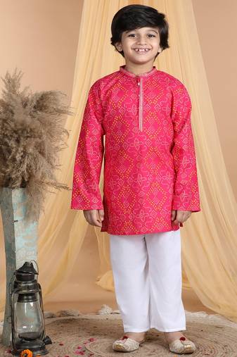 Kidcetra Bandhini Kurta with Pajama - Pink