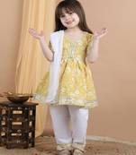 Kidcetra Floral Anarkali kurta set with contrast dupatta - yellow