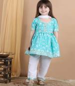 Kidcetra Floral Anarkali kurta set with contrast dupatta - Green