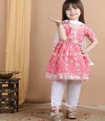 Kidcetra Floral Anarkali kurta set with contrast dupatta - Pink