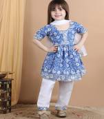 Kidcetra Floral Anarkali kurta set with contrast dupatta - Blue