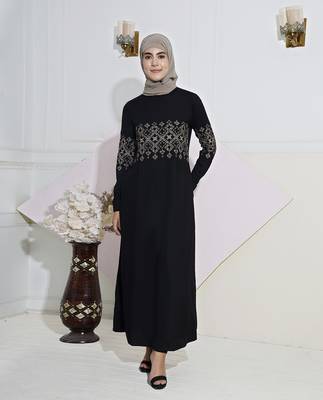 Length 58  | Dark Night Embroidered Abaya | Silk Route  1