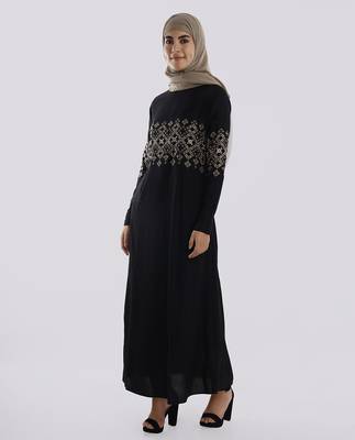 Length 58  | Dark Night Embroidered Abaya | Silk Route  2