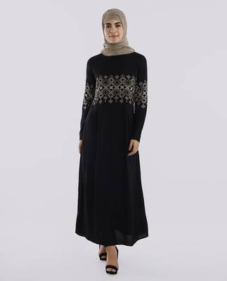Length 58  | Dark Night Embroidered Abaya | Silk Route  3