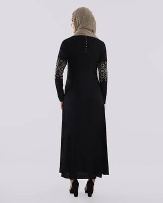 Length 58  | Dark Night Embroidered Abaya | Silk Route  4