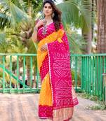 YELLOW BEAUTIFUL BANDHEJ PRETTY SAREE
