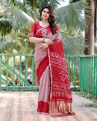 ONION PINK BEAUTIFUL BANDHEJ PRETTY SAREE 1