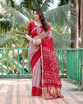 ONION PINK BEAUTIFUL BANDHEJ PRETTY SAREE 2