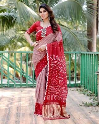 ONION PINK BEAUTIFUL BANDHEJ PRETTY SAREE 3