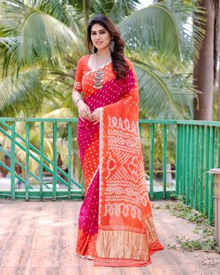 ORANGE BEAUTIFUL BANDHEJ PRETTY SAREE 1