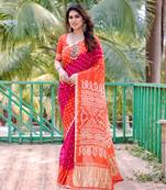 ORANGE BEAUTIFUL BANDHEJ PRETTY SAREE