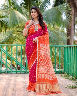 ORANGE BEAUTIFUL BANDHEJ PRETTY SAREE 2