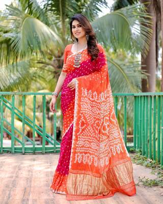 ORANGE BEAUTIFUL BANDHEJ PRETTY SAREE 3