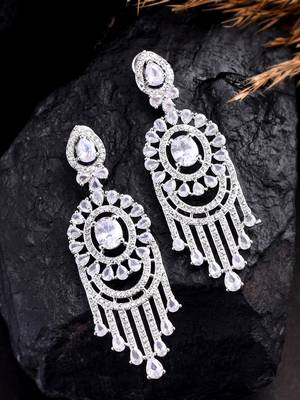 Cz dangle silver plated earring 1
